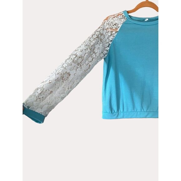 Unbranded Raglan Sleeve Sheer Lace Blouse Top Floral Sleeves M - Picture 2 of 4